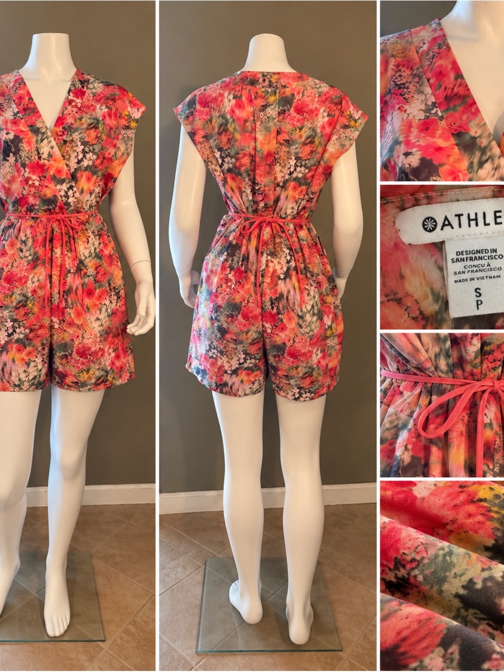 Athleta Coral Romper with Tie Waist